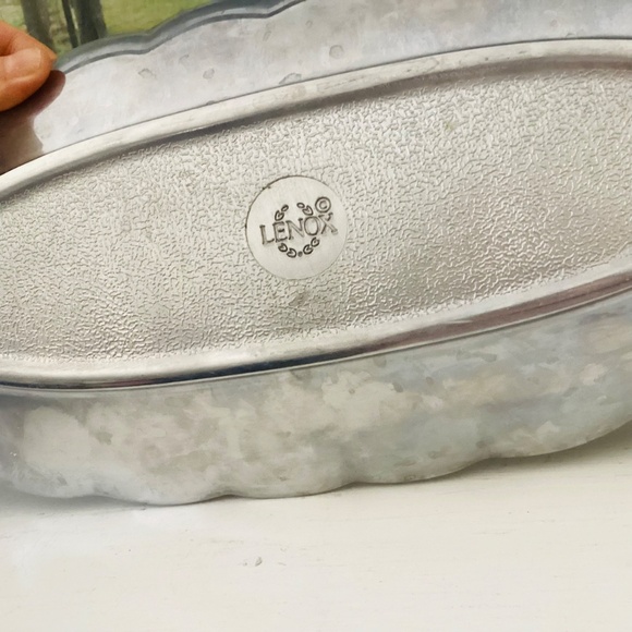 Lenox Silver Oval Tray Olive Branch W/ Scalloped Edge And Candle Snuffer Decor - Picture 8 of 12